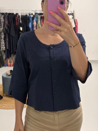 FOX`S kurze weite Bluse 42 blau Baumwolle 3/4 Arm